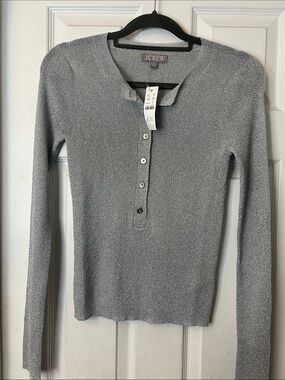 J. Crew Silver Ribbed Long-Sleeve Henley